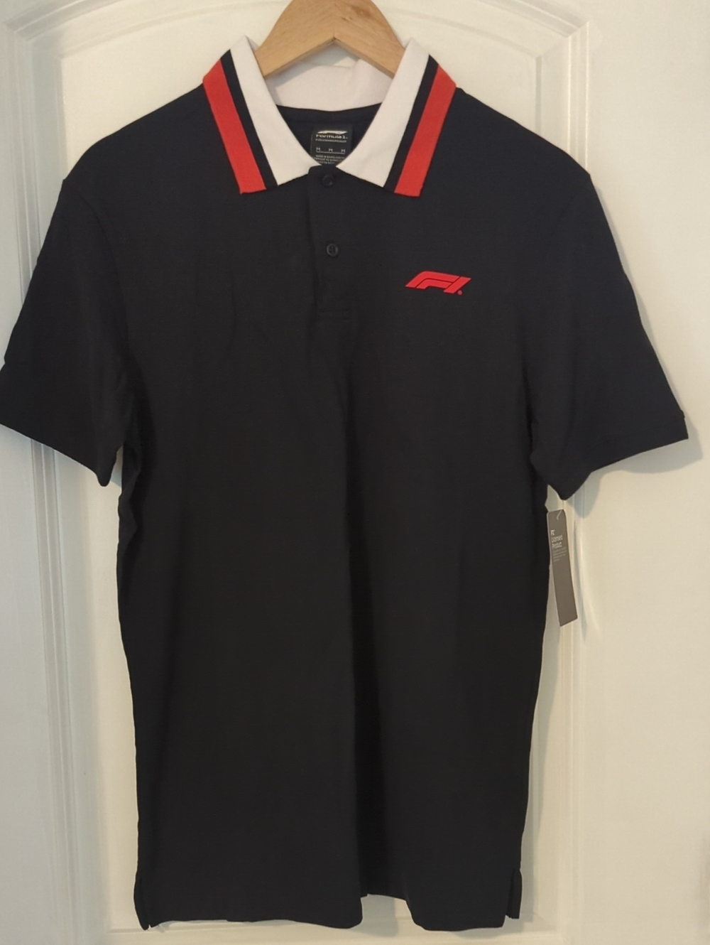 Formula 1 Black Polo with Red Collar Stripe